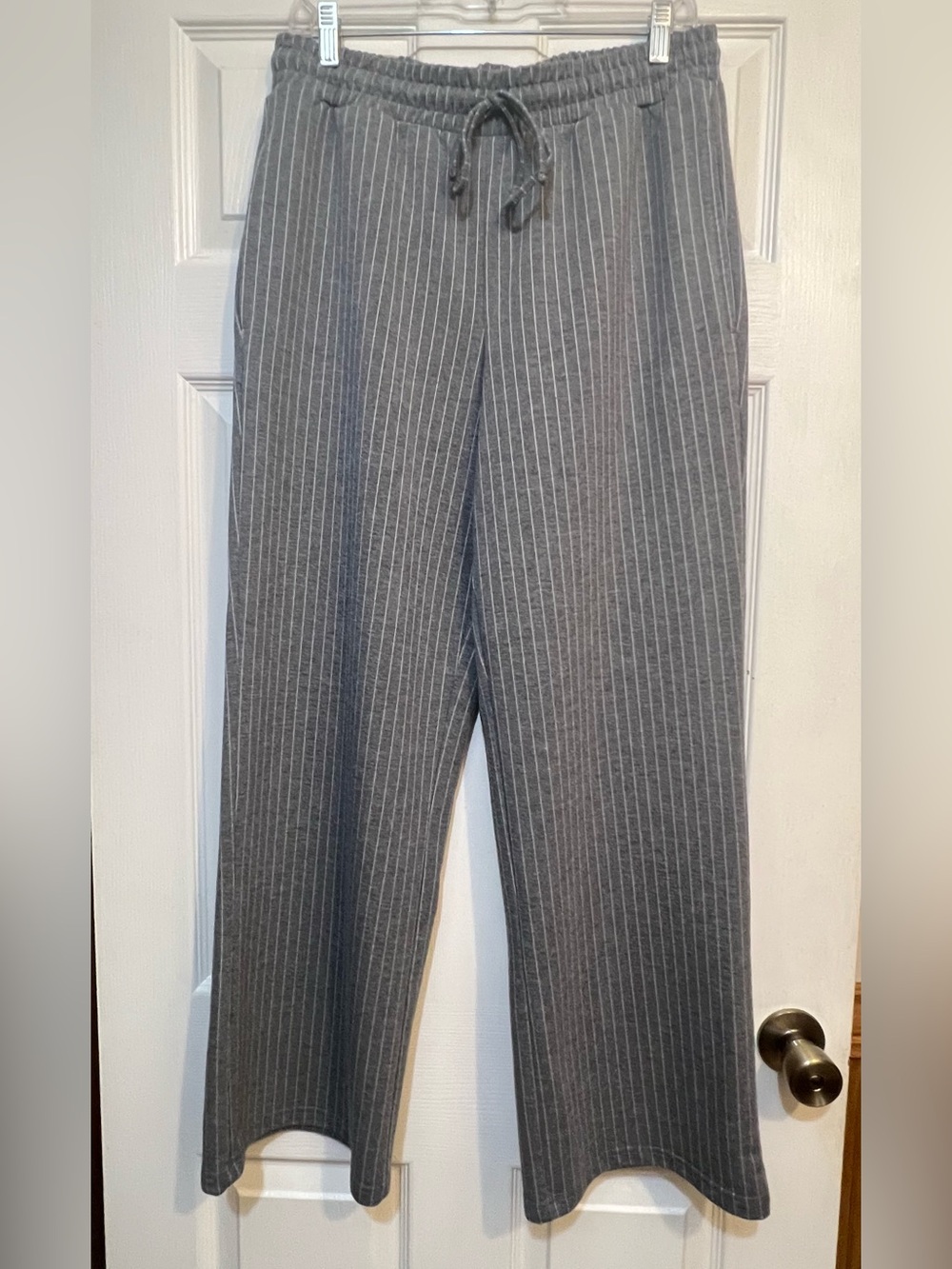 Pink Rose Gray Pinstripe Drawstring Pants